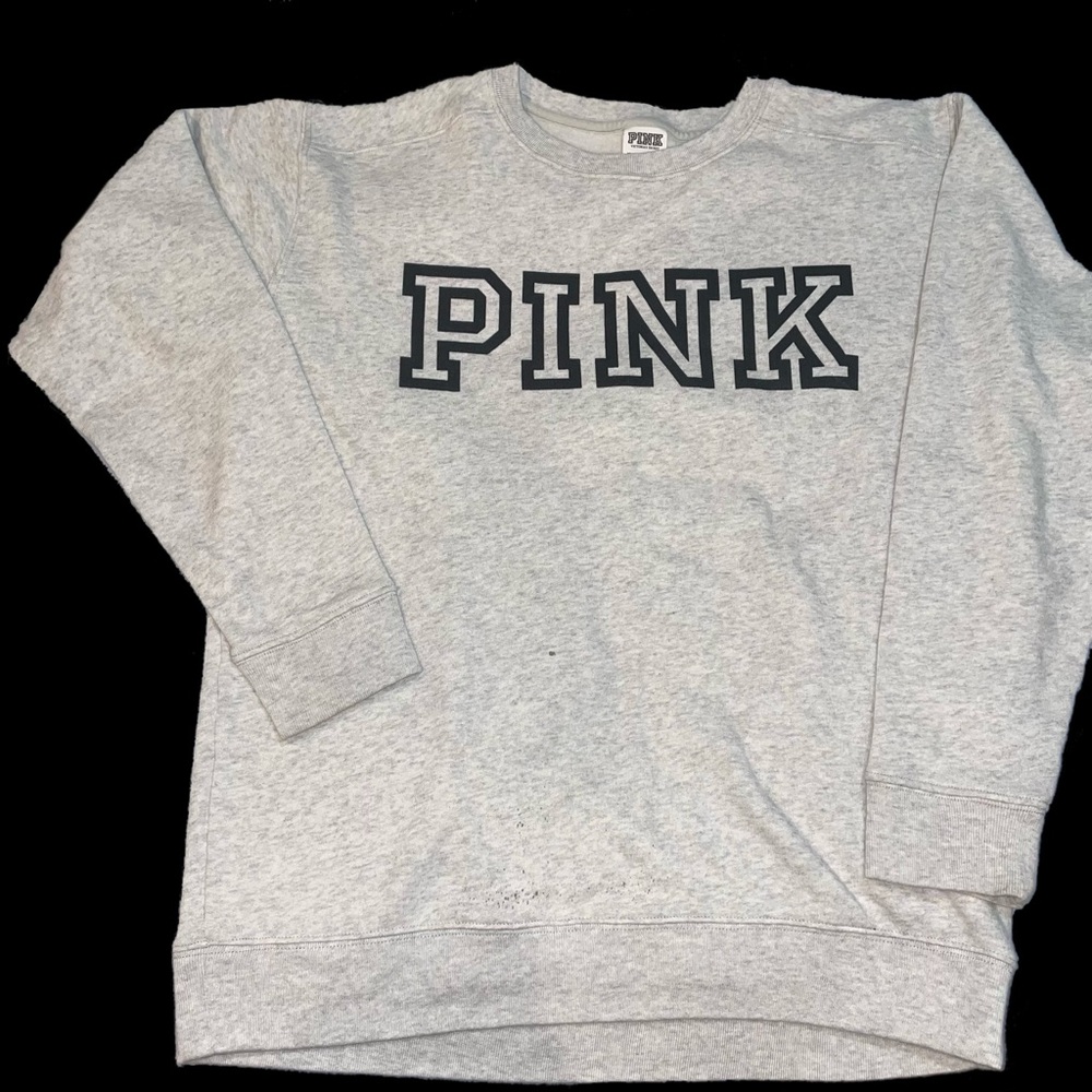 PINK sweatshirt Small, gray, black writing